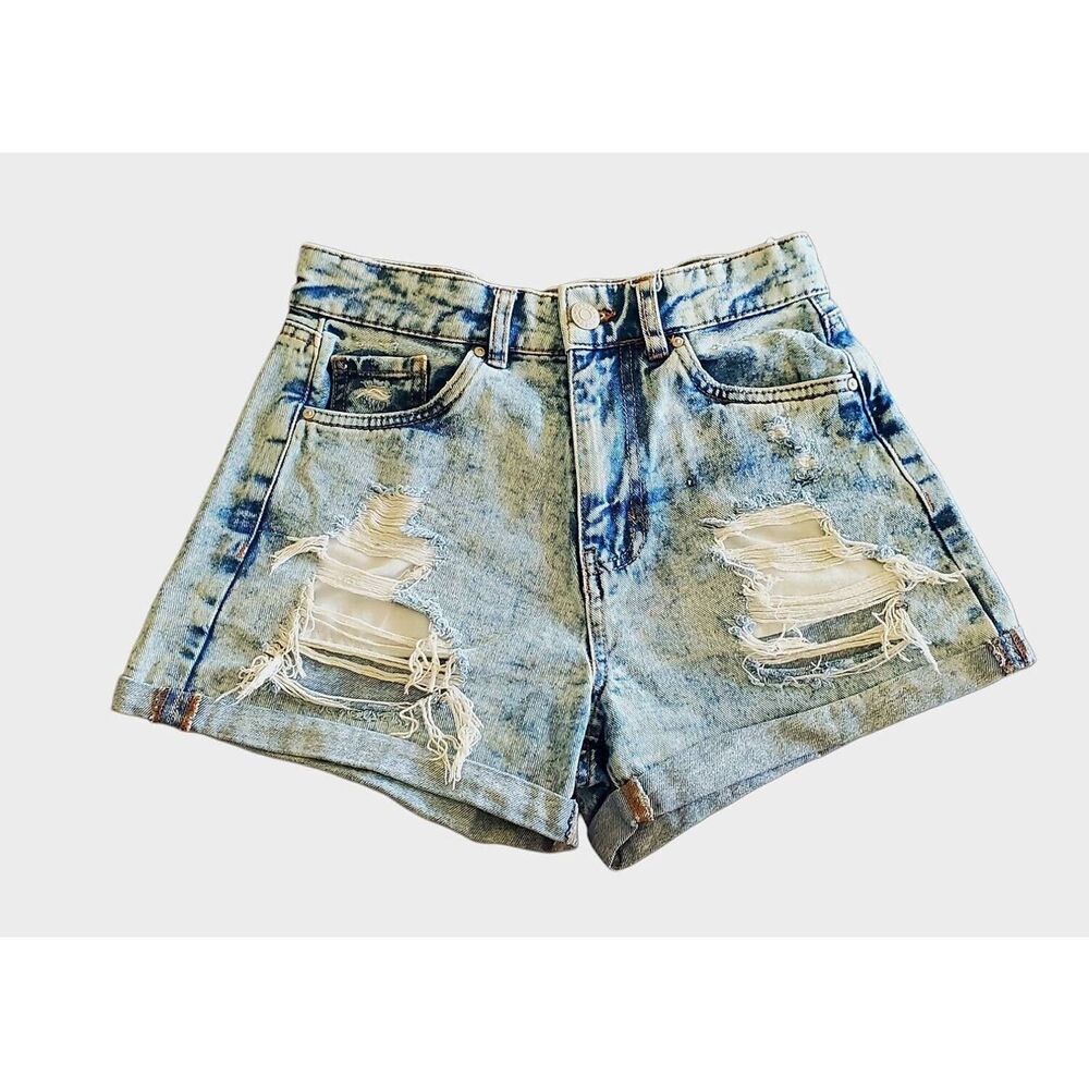 Refuge Women's Distressed Mom Shorts Light Blue High Rise Size 1